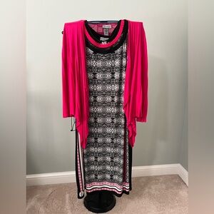 Black Pink and White Sheath & shrug